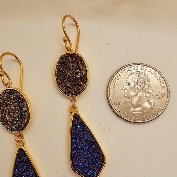Natural Druzy Gold Filled Drop Earrings **2 Colors Avail.*** - Picture 9 of 9